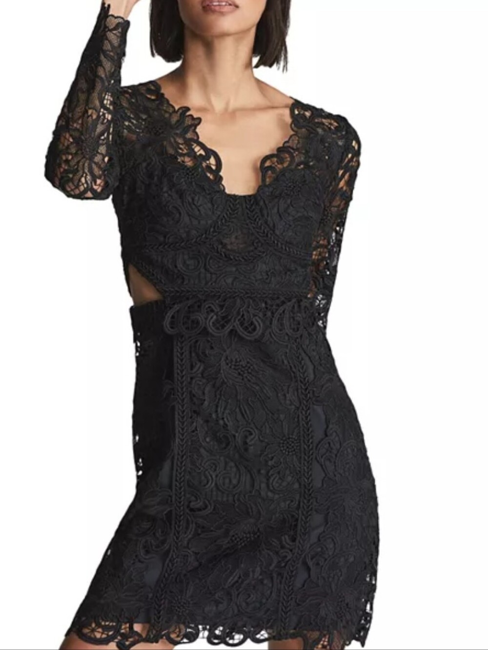 Reiss Erica Black Lace Bodycon Mini Dress